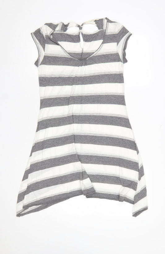 White Stuff Womens Grey Striped Tunic T-Shirt Size 10 Cotton Modal