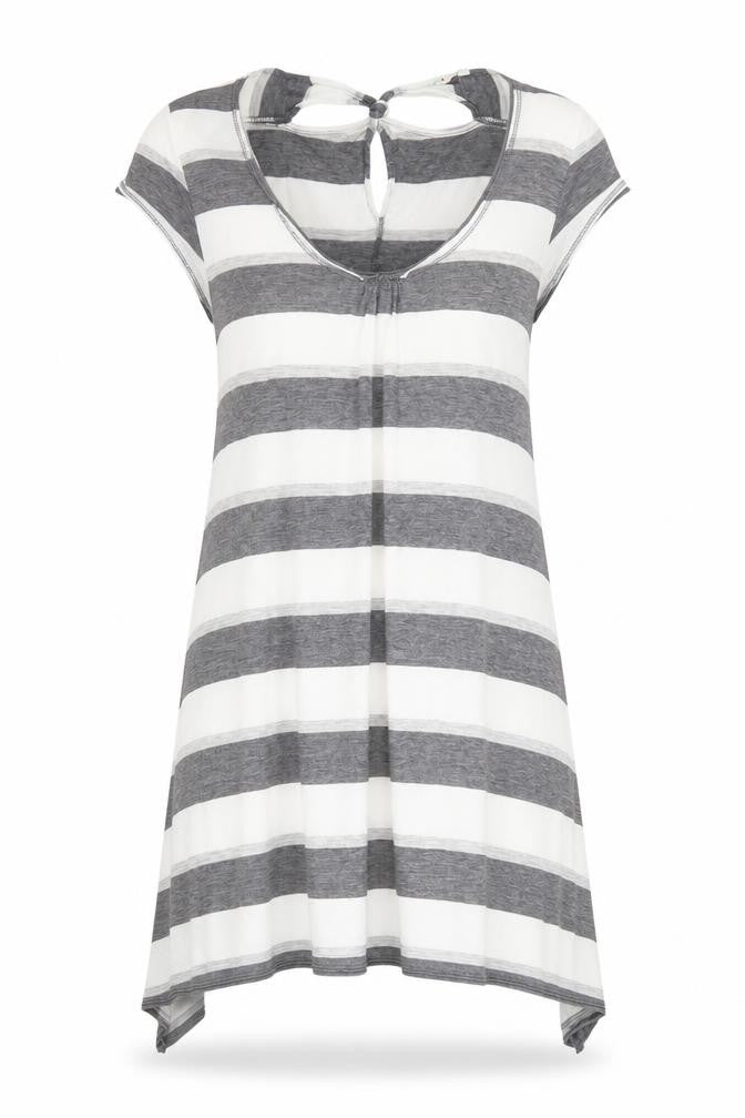 Front view of White Stuff women’s grey striped tunic t-shirt, size UK 10, cotton modal
