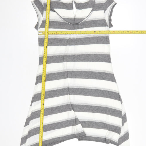 White Stuff Womens Grey Striped Tunic T-Shirt Size 10 Cotton Modal