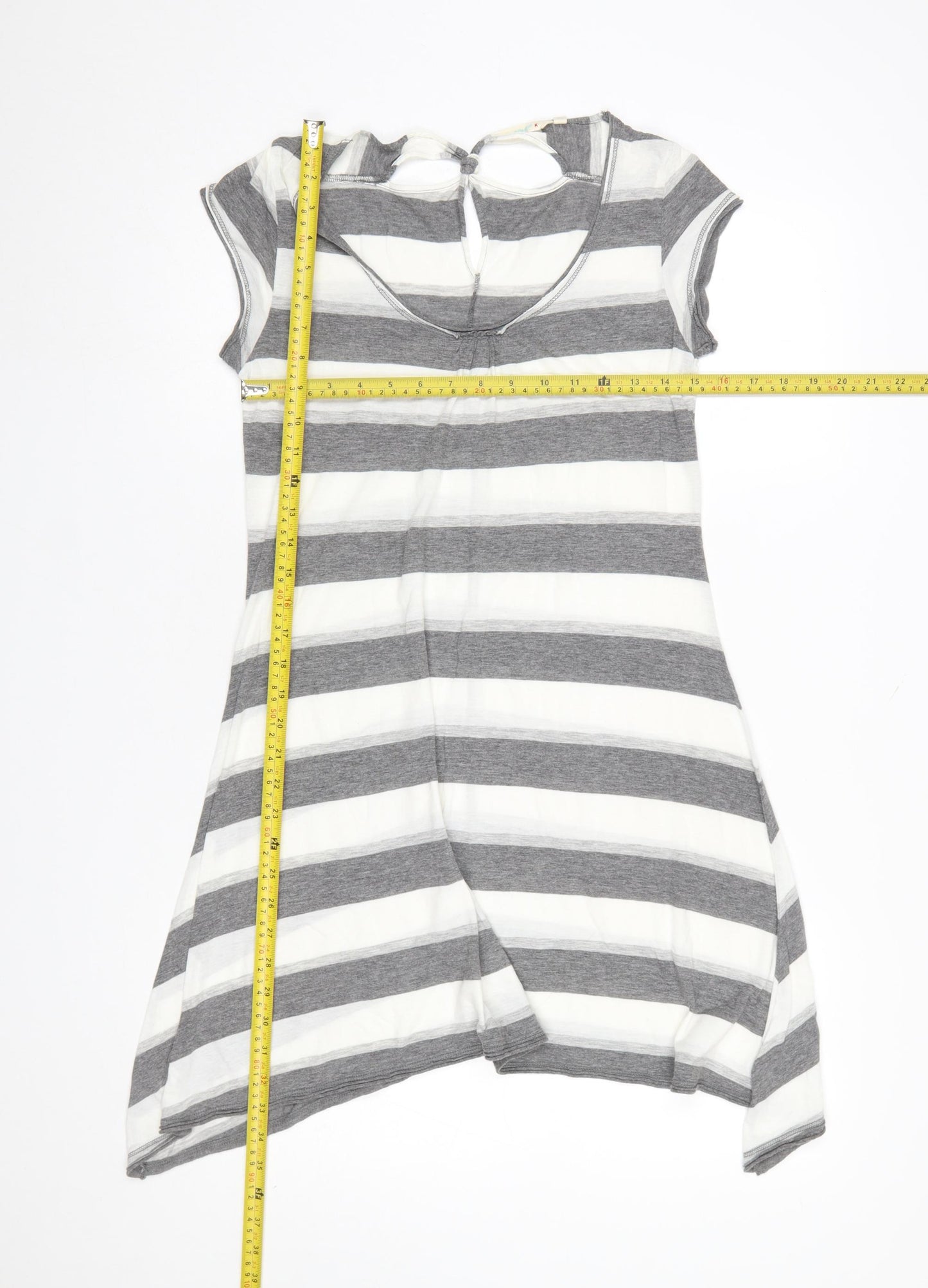 White Stuff Womens Grey Striped Tunic T-Shirt Size 10 Cotton Modal