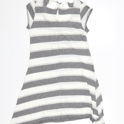 White Stuff Womens Grey Striped Tunic T-Shirt Size 10 Cotton Modal