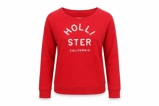 Front view of Hollister Women’s Red Crew Neck Pullover Sweatshirt, size S, Cotton Blend