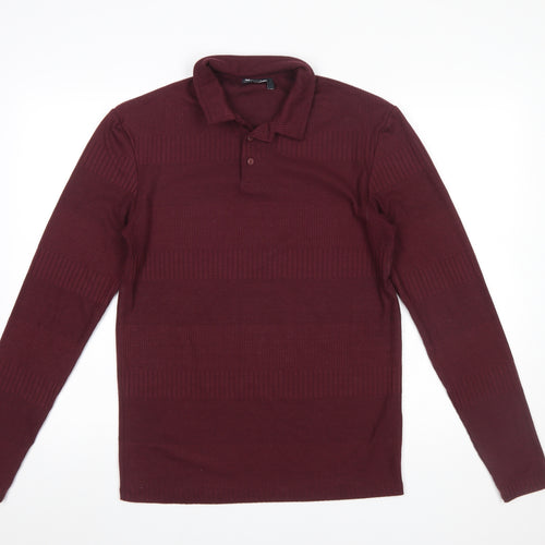 ASOS Design Men's Burgundy Long Sleeve Polo Shirt Size L