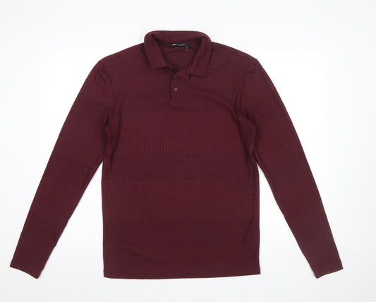 ASOS Design Men's Burgundy Long Sleeve Polo Shirt Size L