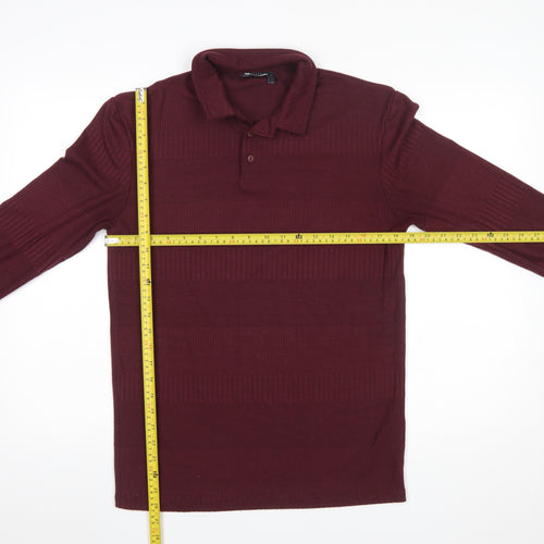 ASOS Design Men's Burgundy Long Sleeve Polo Shirt Size L