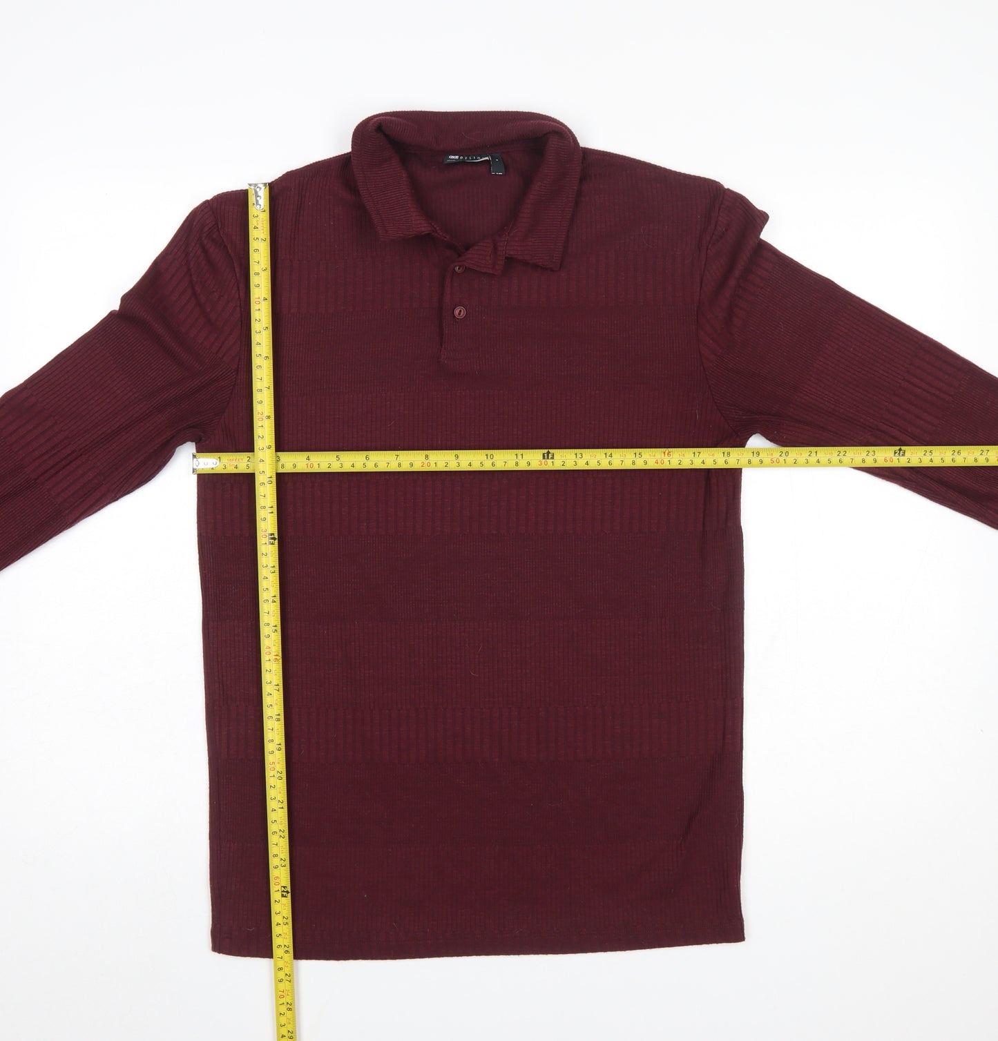 ASOS Design Men's Burgundy Long Sleeve Polo Shirt Size L