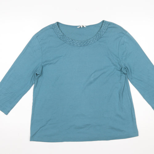 Cotton Traders Womens Blue 3/4 Sleeve Cotton Basic T-Shirt Size 16