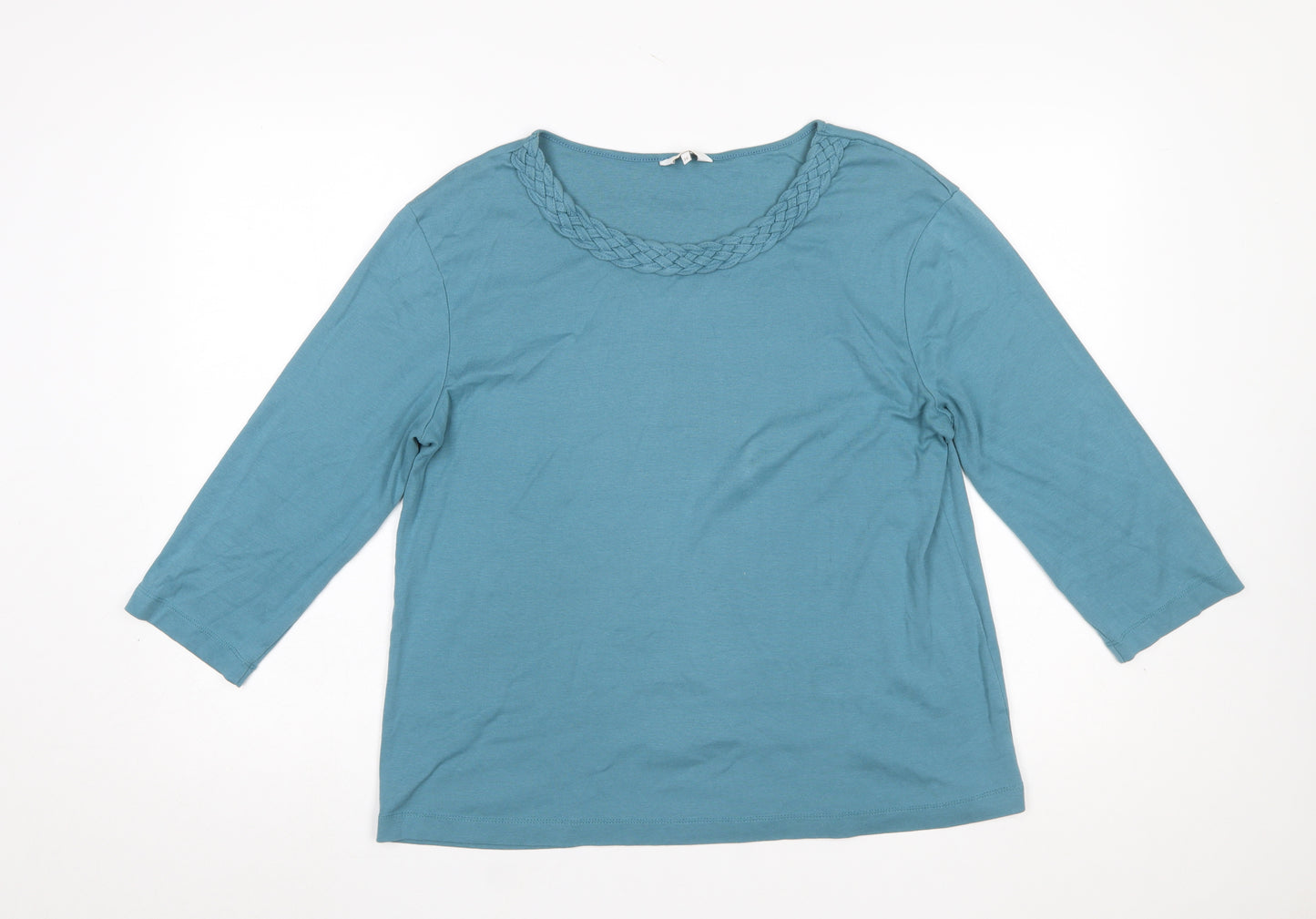 Cotton Traders Womens Blue 3/4 Sleeve Cotton Basic T-Shirt Size 16