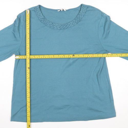 Cotton Traders Womens Blue 3/4 Sleeve Cotton Basic T-Shirt Size 16