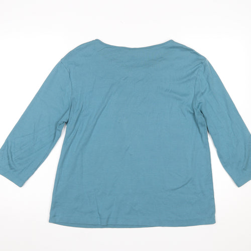 Cotton Traders Womens Blue 3/4 Sleeve Cotton Basic T-Shirt Size 16