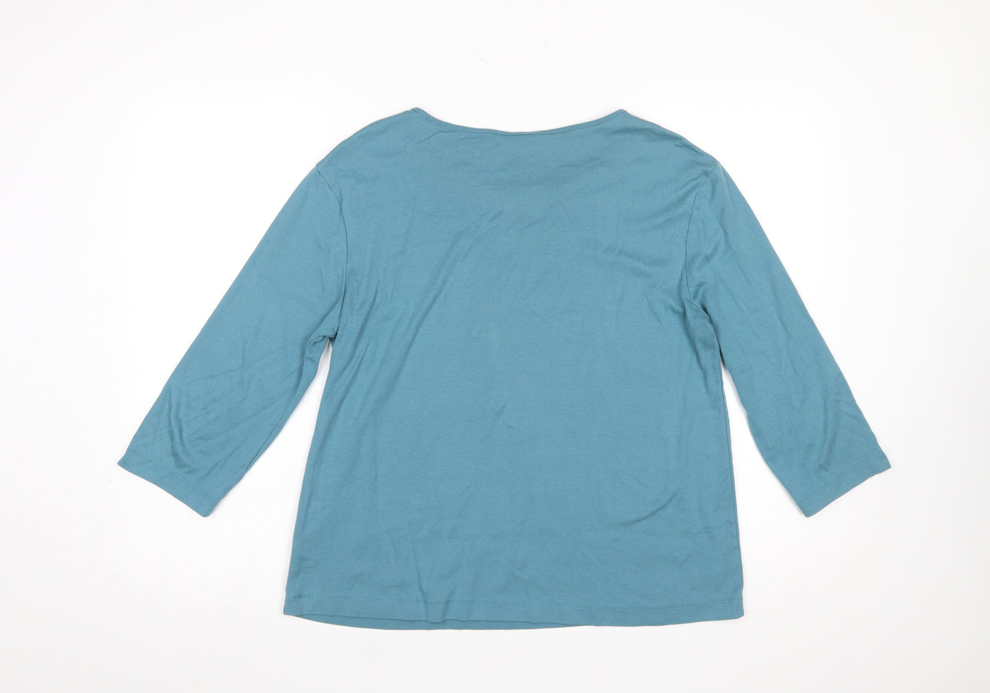 Cotton Traders Womens Blue 3/4 Sleeve Cotton Basic T-Shirt Size 16