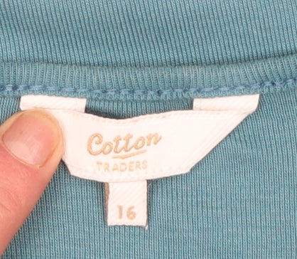 Cotton Traders Womens Blue 3/4 Sleeve Cotton Basic T-Shirt Size 16