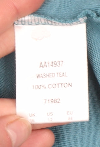 Cotton Traders Womens Blue 3/4 Sleeve Cotton Basic T-Shirt Size 16