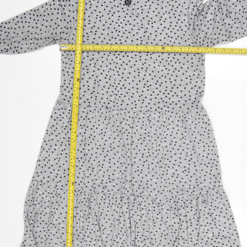 New Look Women Grey Polka Dot Skater Dress Size 12 Long Sleeve