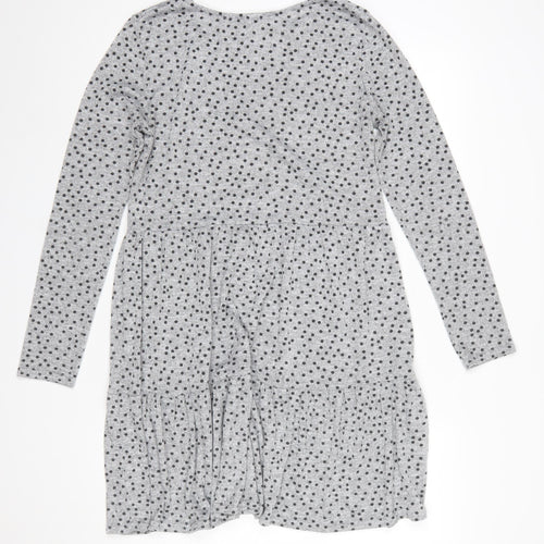 New Look Women Grey Polka Dot Skater Dress Size 12 Long Sleeve