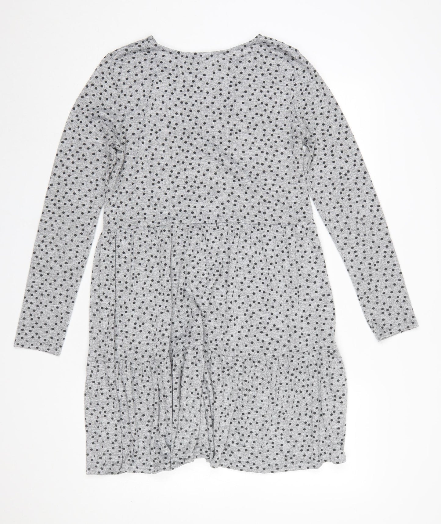 New Look Women Grey Polka Dot Skater Dress Size 12 Long Sleeve