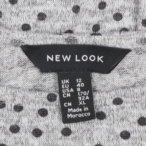 New Look Women Grey Polka Dot Skater Dress Size 12 Long Sleeve