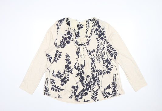 Marks and Spencer Women Beige Floral Long Sleeve Jersey Blouse Size 20
