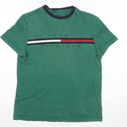 Tommy Hilfiger Men's Green Logo Crew Neck Cotton T-Shirt Size S