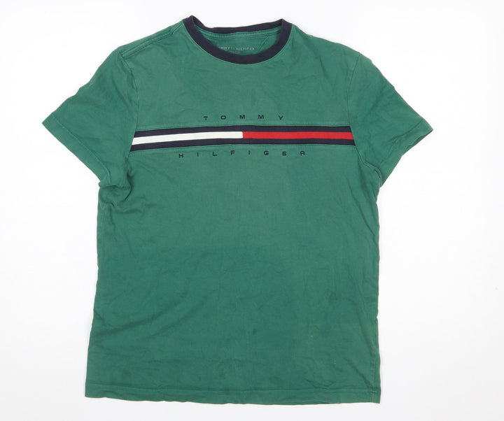 Tommy Hilfiger Men's Green Logo Crew Neck Cotton T-Shirt Size S