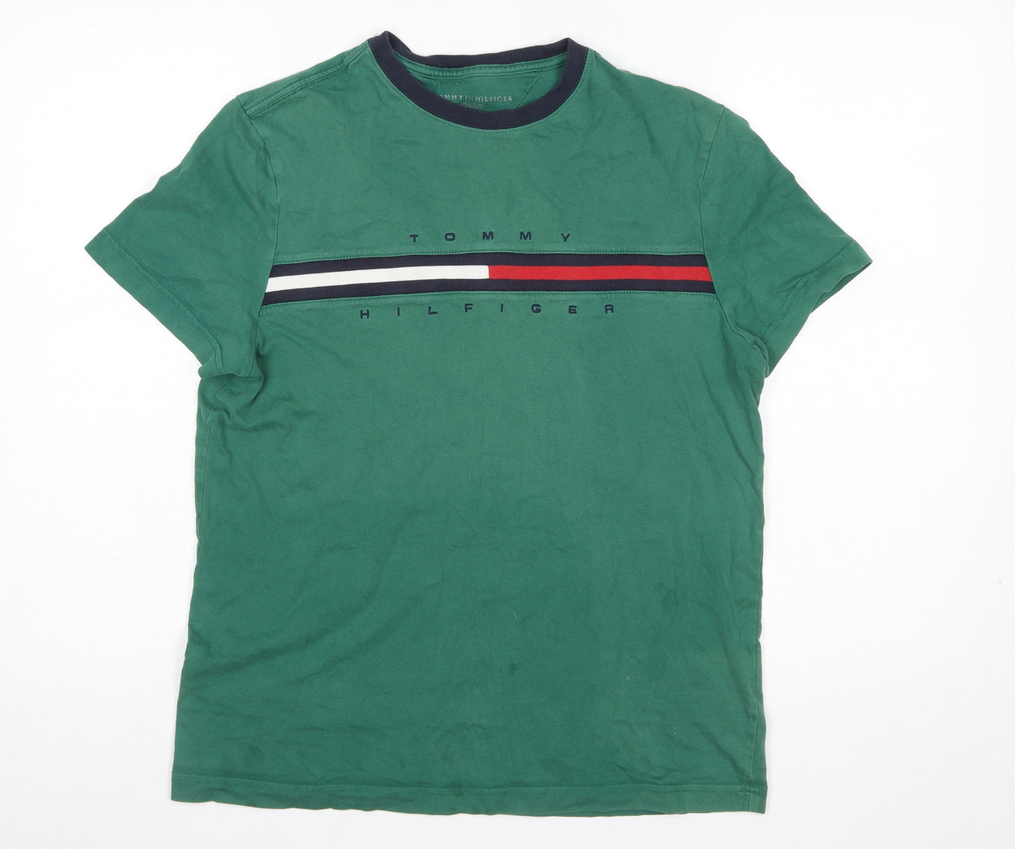 Tommy Hilfiger Men's Green Logo Crew Neck Cotton T-Shirt Size S