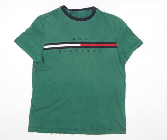 Tommy Hilfiger Men's Green Logo Crew Neck Cotton T-Shirt Size S