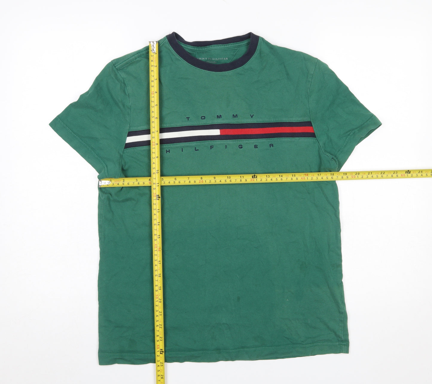 Tommy Hilfiger Men's Green Logo Crew Neck Cotton T-Shirt Size S