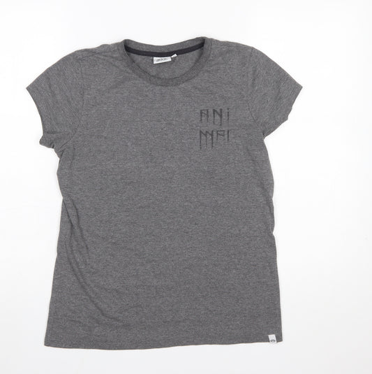 Animal Womens Grey Cotton Blend Short Sleeve Basic T-Shirt Size 10