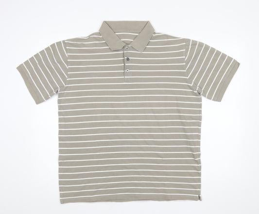 Marks and Spencer Men's Beige Striped Polo Shirt Size L Cotton Stretch