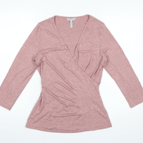 Bravissimo Women's Pink Wrap Jersey 3/4 Sleeve Blouse Size 10