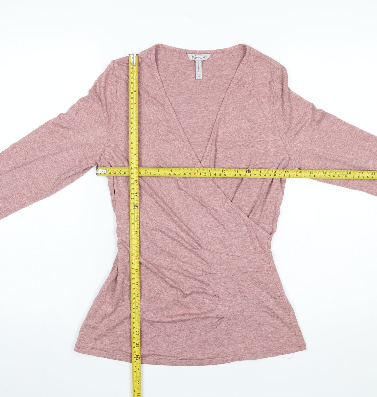 Bravissimo Women's Pink Wrap Jersey 3/4 Sleeve Blouse Size 10