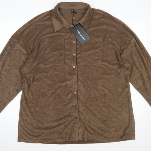 PrettyLittleThing Women’s Brown Size 14 Button-Up Fleece Shirt