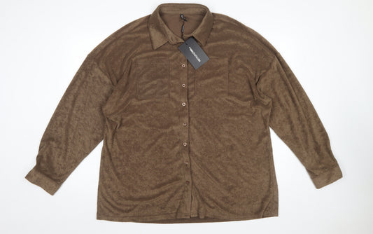PrettyLittleThing Women’s Brown Size 14 Button-Up Fleece Shirt