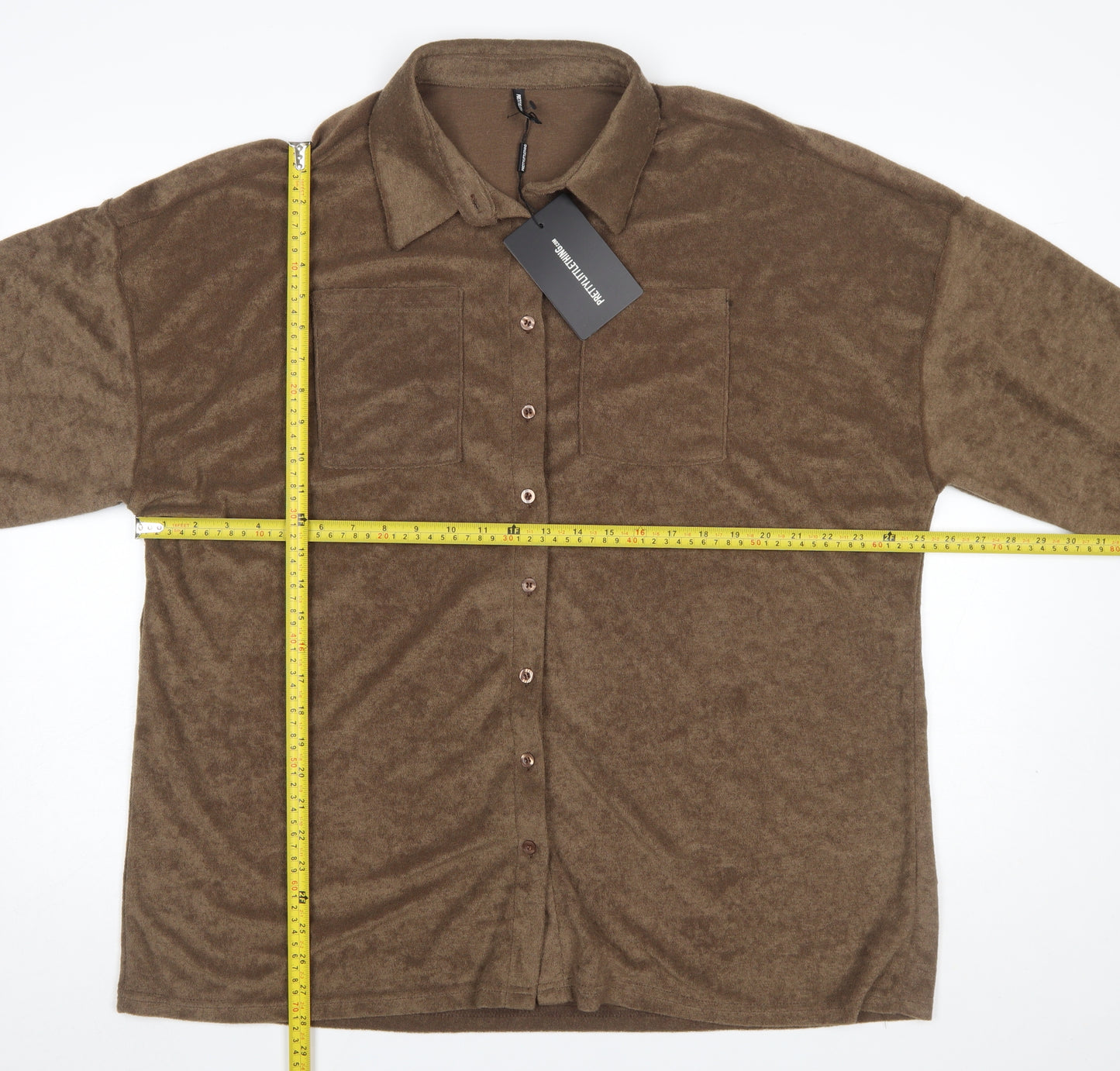 PrettyLittleThing Women’s Brown Size 14 Button-Up Fleece Shirt