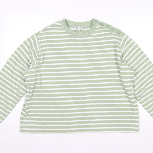 Marks and Spencer Women Green White Striped Pullover Jumper L