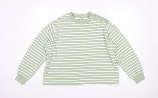 Marks and Spencer Women Green White Striped Pullover Jumper L