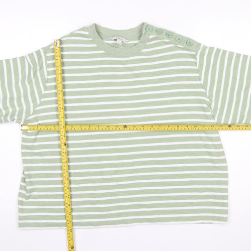 Marks and Spencer Women Green White Striped Pullover Jumper L