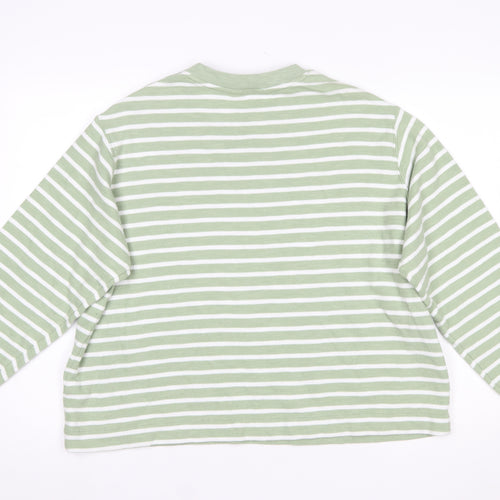Marks and Spencer Women Green White Striped Pullover Jumper L