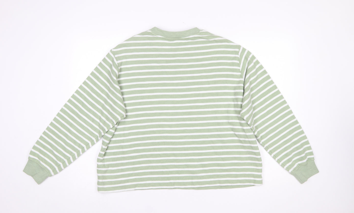 Marks and Spencer Women Green White Striped Pullover Jumper L