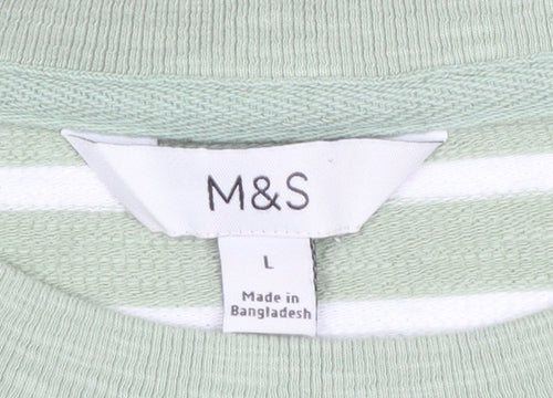 Marks and Spencer Women Green White Striped Pullover Jumper L