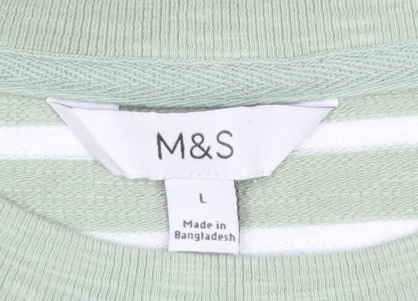 Marks and Spencer Women Green White Striped Pullover Jumper L