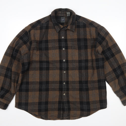 GAP Mens Brown Plaid Flannel Button-Up Long Sleeve Shirt XL
