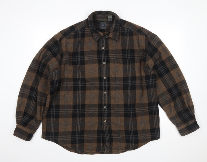 GAP Mens Brown Plaid Flannel Button-Up Long Sleeve Shirt XL