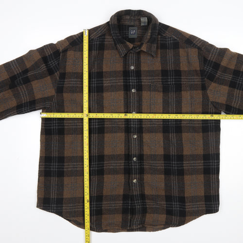 GAP Mens Brown Plaid Flannel Button-Up Long Sleeve Shirt XL