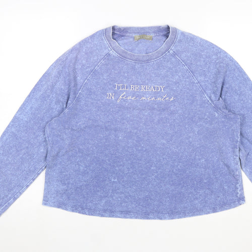 New Look Women’s Blue Long Sleeve Crew Neck Embroidered T-Shirt Size 14