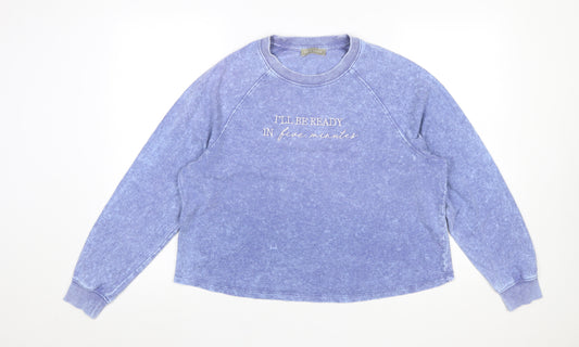 New Look Women’s Blue Long Sleeve Crew Neck Embroidered T-Shirt Size 14