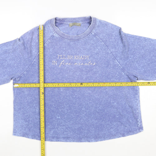 New Look Women’s Blue Long Sleeve Crew Neck Embroidered T-Shirt Size 14