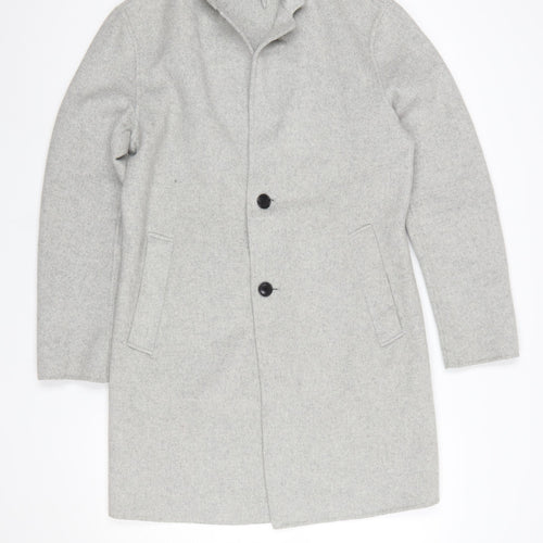Zara Man Men's Grey Wool Blend Mid-Length Overcoat Size S