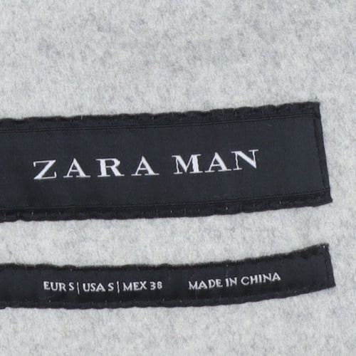 Zara Man Men's Grey Wool Blend Mid-Length Overcoat Size S