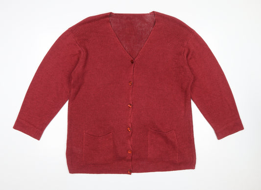 Marks and Spencer Women Red V-Neck Linen Cardigan Size 18